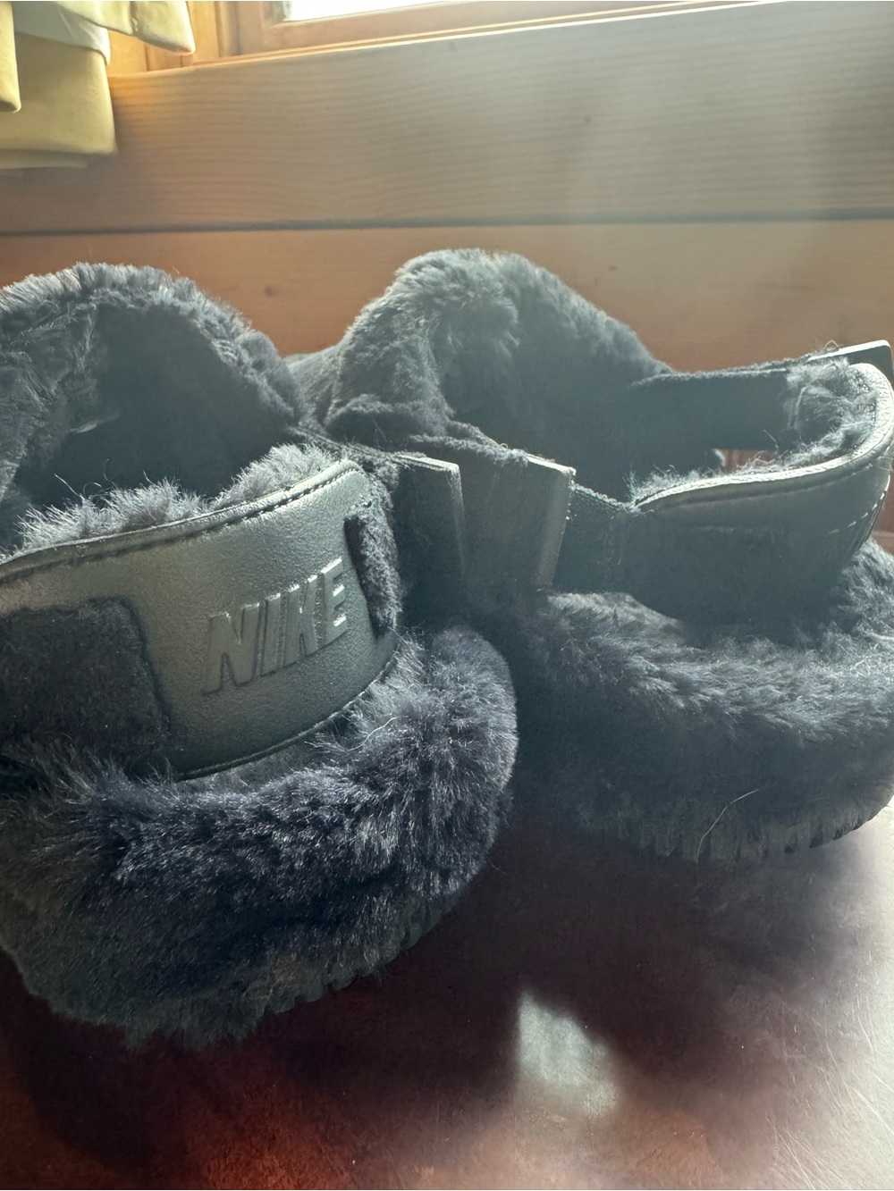 Nike Black Mule Furry Slide Sandals with Plush Strap - size 10